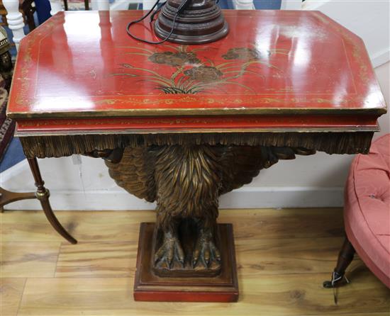 A gilt and painted console table, W.88cm